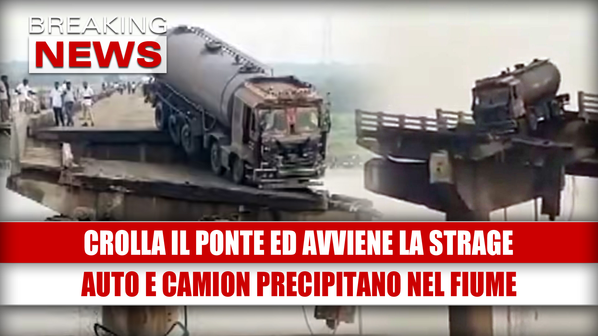 Crolla il ponte e avviene la strage: auto e camion precipitano nel fiume
