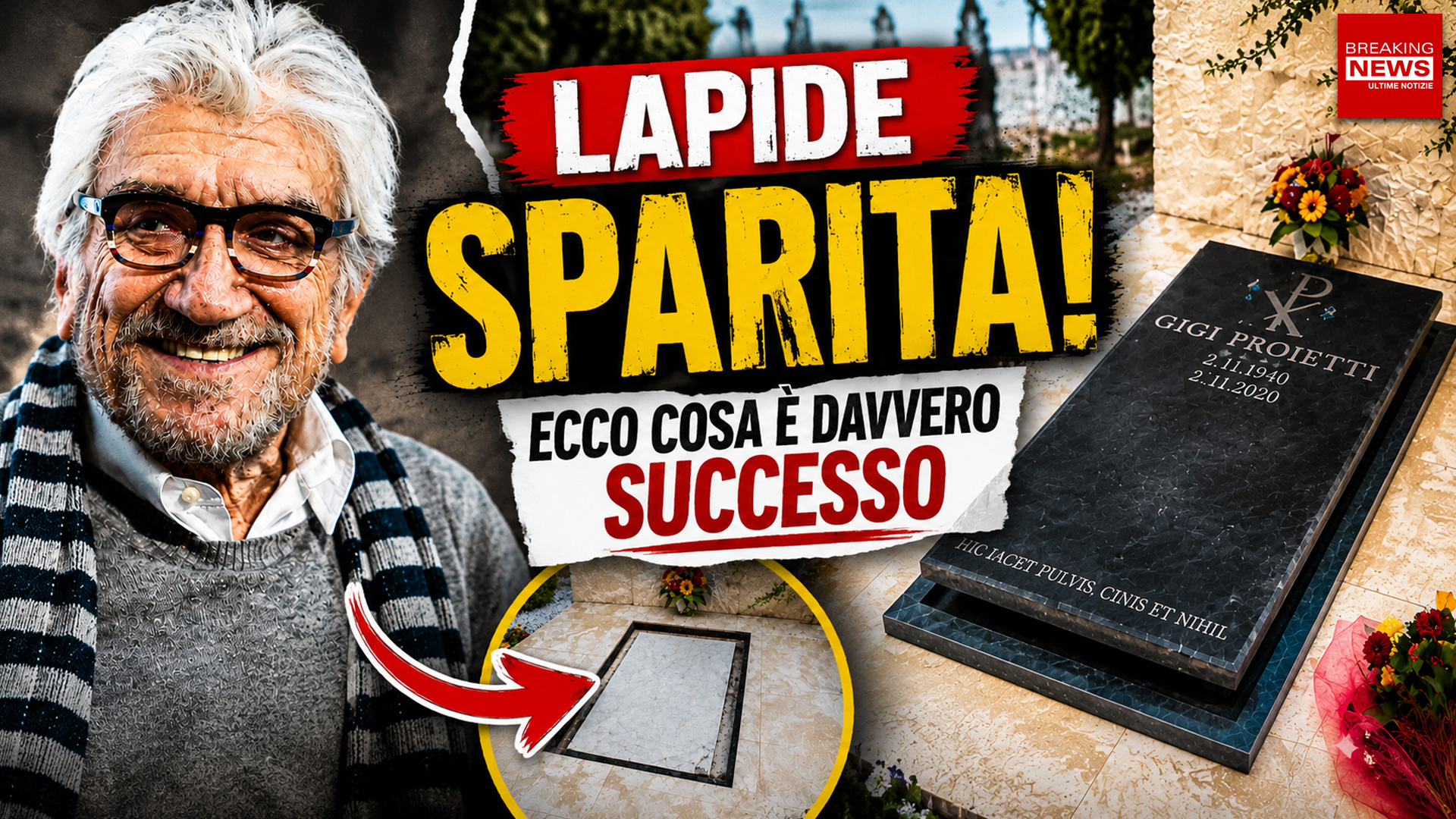 Gigi Proietti, sparisce la lapide dalla tomba