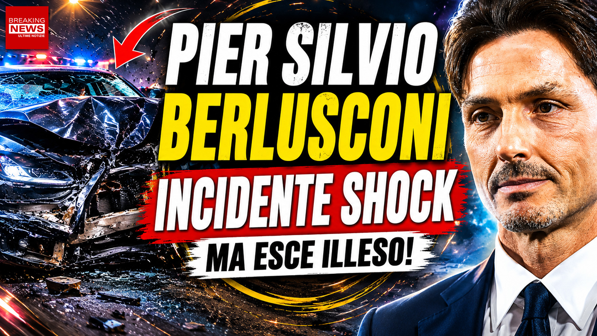 Pier Silvio Berlusconi illeso dopo un violento incidente frontale